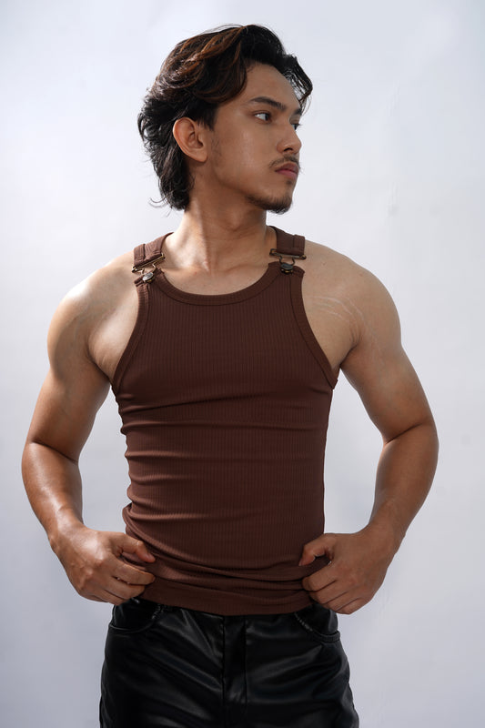 The Luxe Buckle Vest-Brown