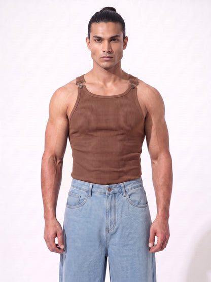 The Luxe Buckle Vest-Brown